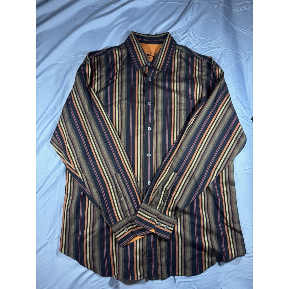 Bugatchi Uomo Men's Multicolor Striped Long Sleeve Button Up Shirt Size XL
